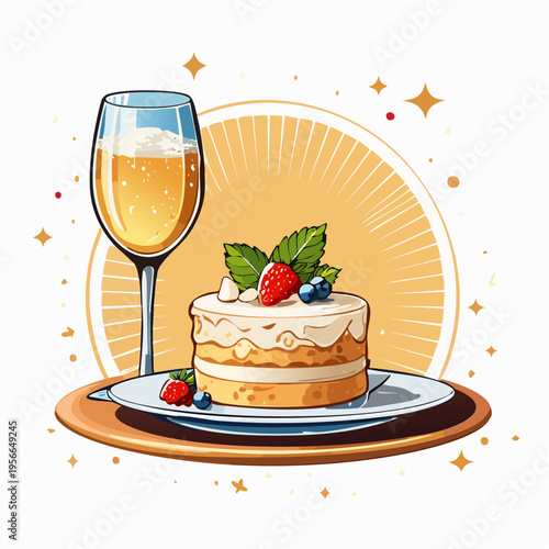 Luxuriöses Dessert mit Champagner im eleganten Ambiente