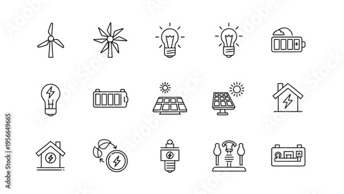 Collection of icons representing various household appliances and energy sources Vector