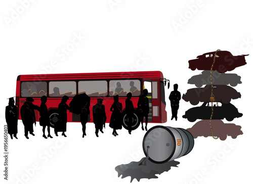 Concept Illustration of Oil Barrel and Public Transportation