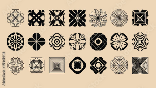 Intricate geometric patterns and mandala designs in circular compositions Vector