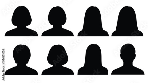 Silhouettes of diverse hairstyles depicted in black and white profile views Vector