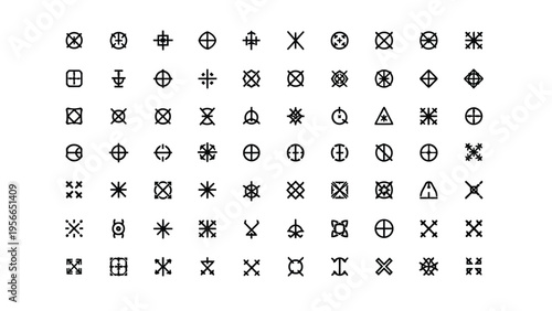 Collection of diverse icons representing various symbols and directional arrows in a grid layout Vector