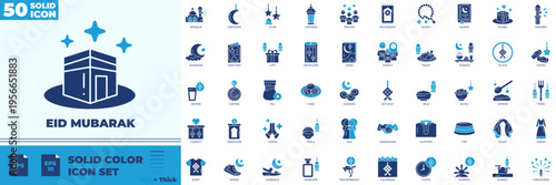 Eid Mubarak Solid Color Editable Icons set