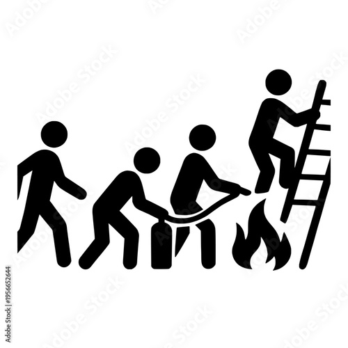 Black silhouette of people putting out a fire