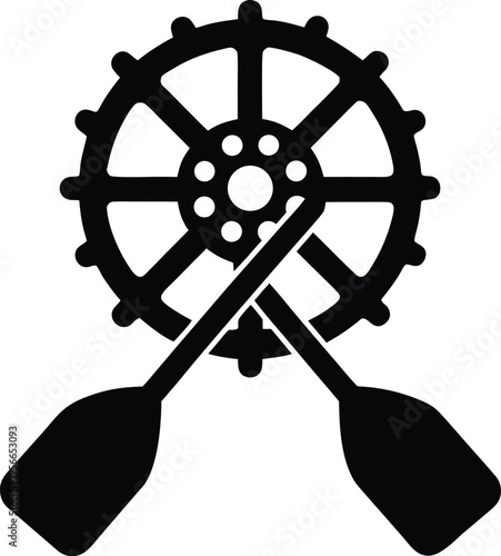 a waterwheel with paddles and central axle the entire image silhouette vector illustration on transparent background