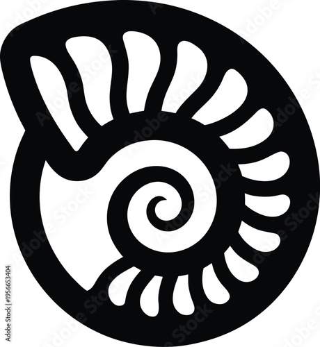 a seashell conch with spiral interior the entire image silhouette vector illustration on transparent background