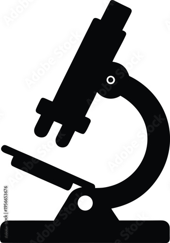 a microscope with stage and eyepiece the entire image silhouette vector illustration on transparent background