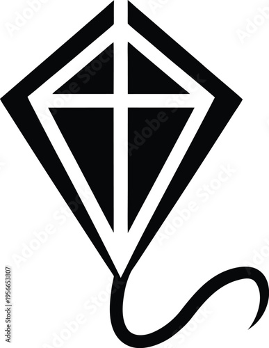 a kite with diamond shape and trailing tail the entire image silhouette vector illustration on transparent background