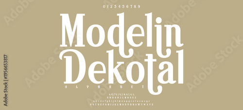 Elegant wedding alphabet letters font with tails. Typography oriental luxury classic serif fonts and number decorative vintage retro for logo branding. vector illustration