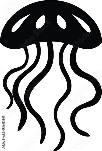 a jellyfish with bell and trailing tentacles the entire image silhouette vector illustration on transparent background