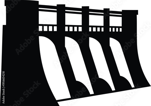 a dam with water release gates the entire image silhouette vector illustration on transparent background