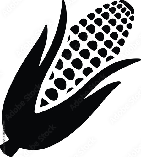 a corn cob with kernel rows and husk tip the entire image silhouette vector illustration on transparent background