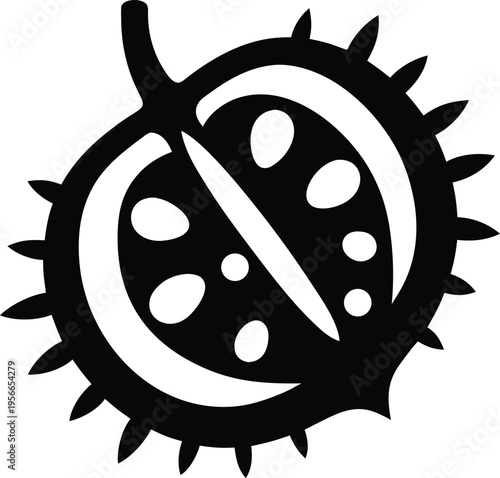 a chestnut with spiky burr partially open the entire image silhouette vector illustration on transparent background