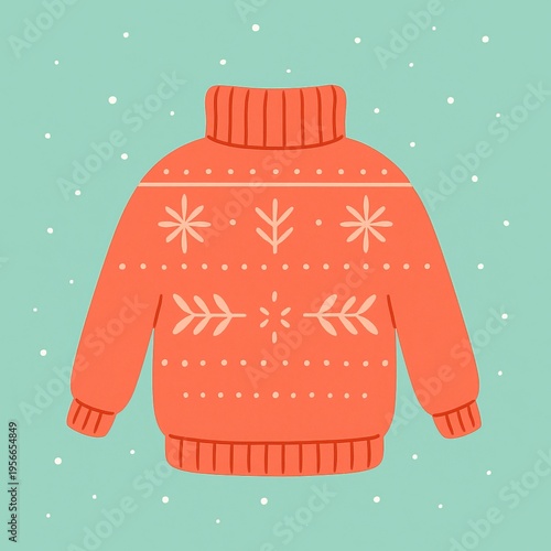 red Christmas sweater flat illustration, winter holiday clothing concept
