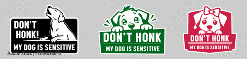 Don't Honk My Dog is Sensitive Car Stickers, Reactive Dog Safety Decals, Noise Sensitivity Awareness Signs, Vector Illustration Set