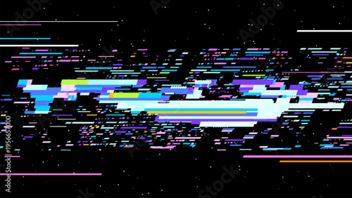 Dynamic glitch vector background with vibrant, distorted pixels. Perfect for digital art, tech visuals, and modern designs. Abstract vector illustration with pixel sorting effect.