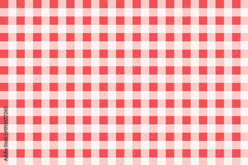 Seamless gingham pattern background, bright red plaid chequered repeating pattern
