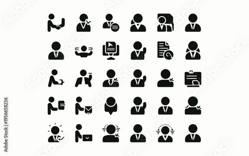 Collection of diverse icons depicting various human activities and professions