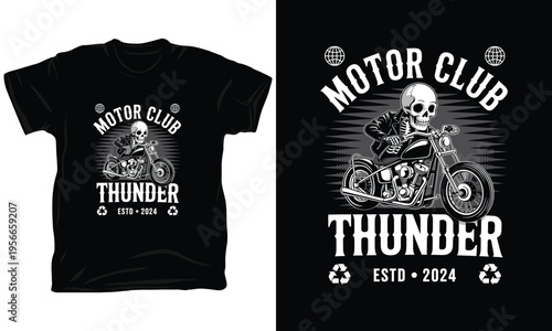 Motor club thunder skeleton biker illustration vector design
