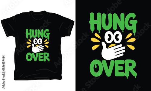 Hungover illustration with eyes and hand for funny t shirt design