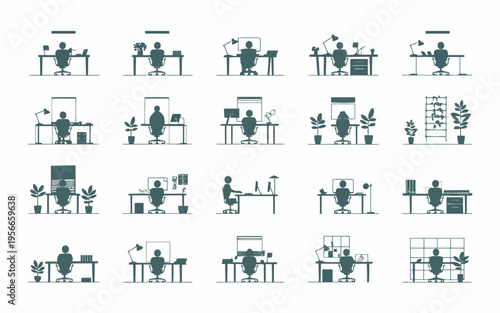 Set of abstract mathematical expressions with variables and operators on a grid