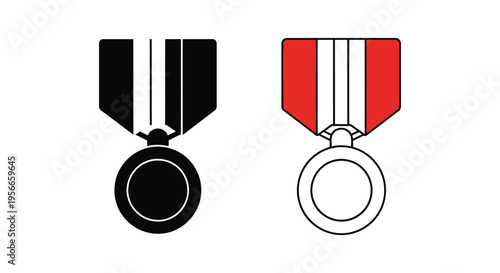 Set of 2 medal icons vector, black and red