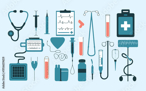 Collection of medical and dental tools arranged together