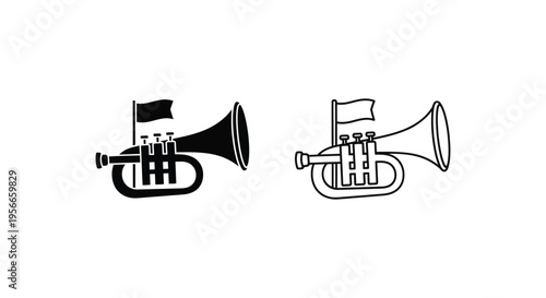 Set of 2 trumpet icons vector black and white