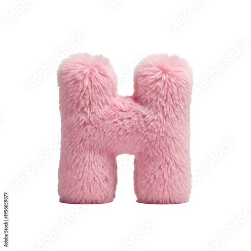Soft pink marshmallow shaped like a large letter h isolated on transparent background