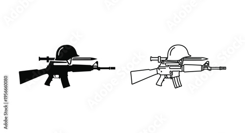 Set of 2 rifle icons vector, black and white