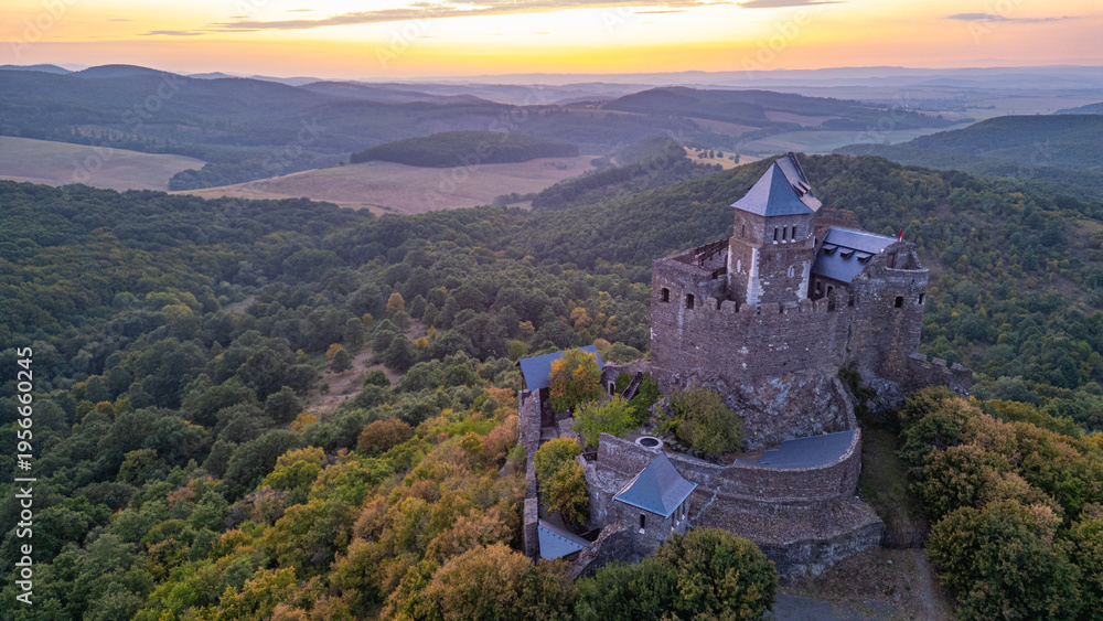 Fototapeta premium Sunset view of Holloko castle in Hungary during summer