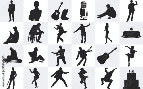 Diverse silhouettes of people engaged in various dynamic dance poses