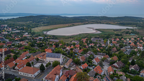 Sunset view of Tihany village and the inner lake in Hungary