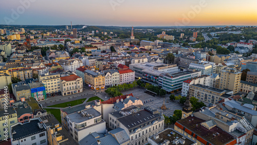 Panorama view of city center of Ostrava during sunrise, Czech re