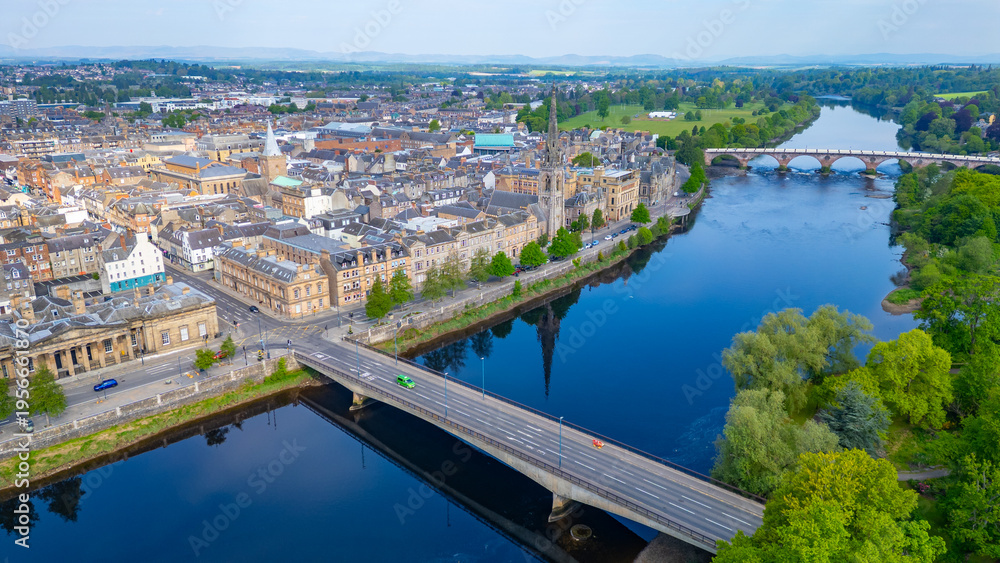 Fototapeta premium Aerial view of Scottish city Perth