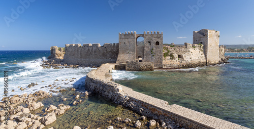 The medieval Venetian Castle of Methoni with stone bridge in Messinia, Greece