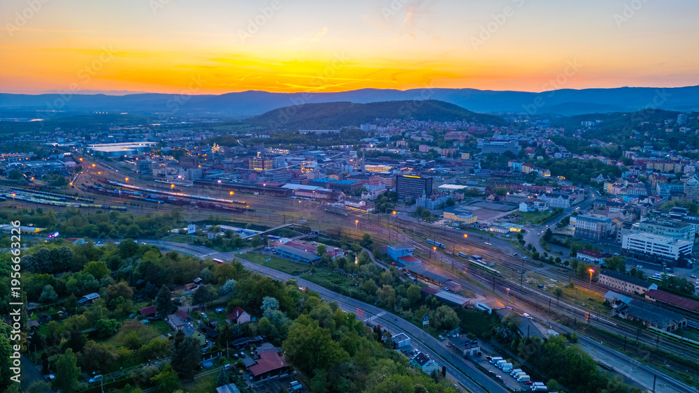 Fototapeta premium Aerial view of train station at Usti nad Labem, Czech republic