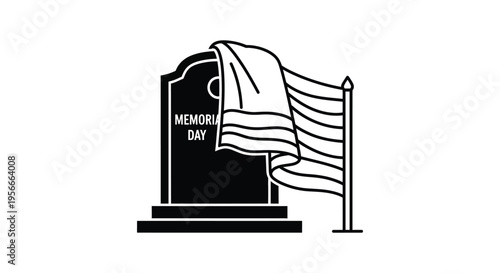 Memorial Day tombstone with American flag vector icon