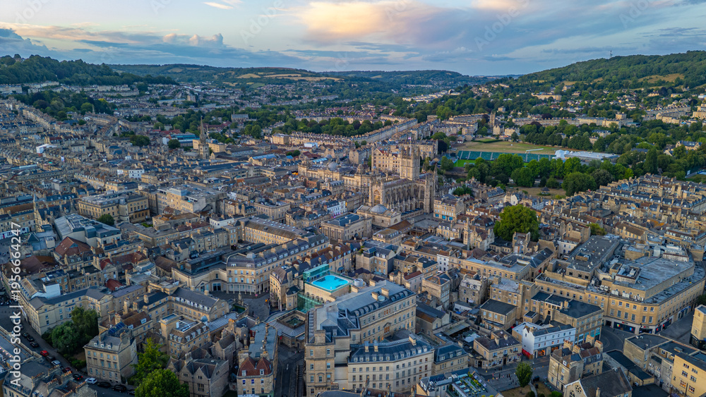 Naklejka premium Sunset panorama view of Bath in England