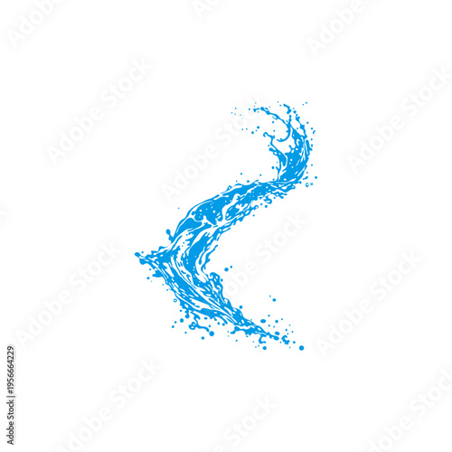 Abstract water splash illustration on white background showing blue liquid motion and fluid spray effect