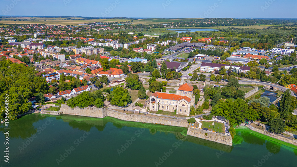 Fototapeta premium Tata castle viewed during a sunny day in hungary