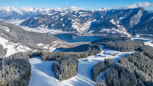 Obraz na plátně Zell am see lake viewed from Schmittenhohe in Austria