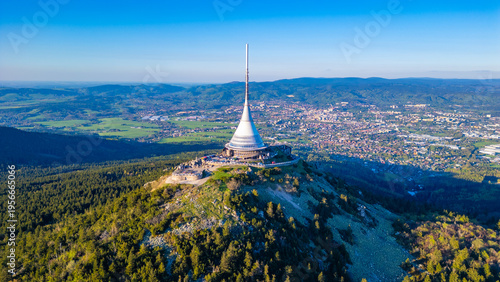 фотографія Aerial view of Jested tower during a sunny day near Liberec, Cze