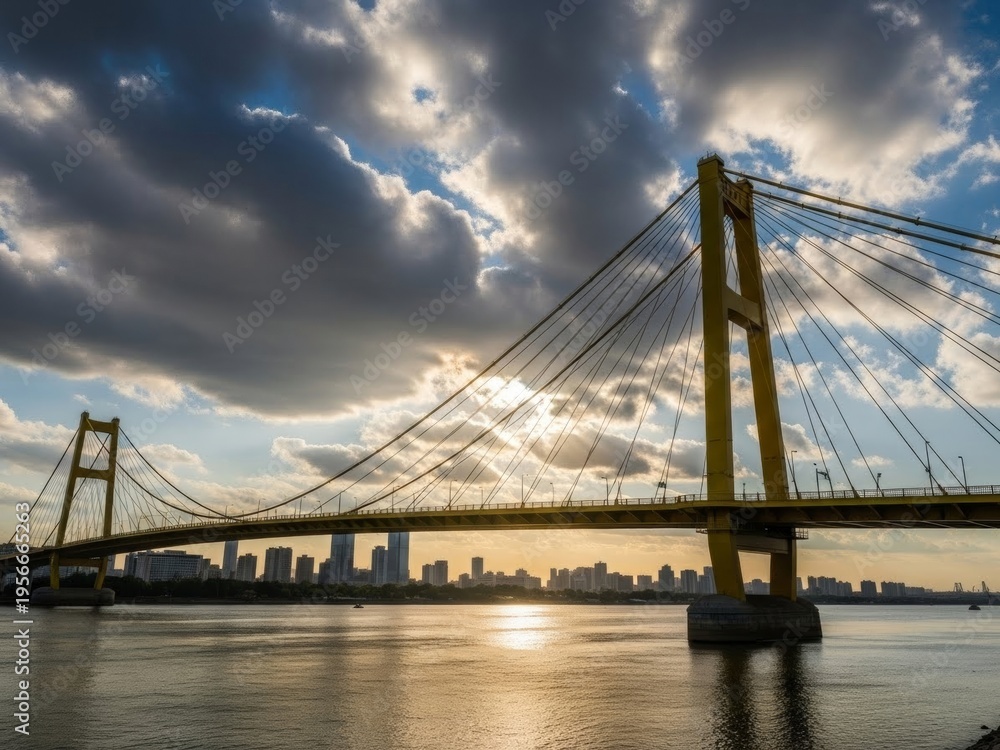 Fototapeta premium The Yangsigang Yangtze River Bridge in Wuhan, a modern engineering marvel spanning one of the world’s longest rivers.