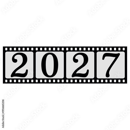Black and White Analog Filmstrip Graphic for Year 2027 Future