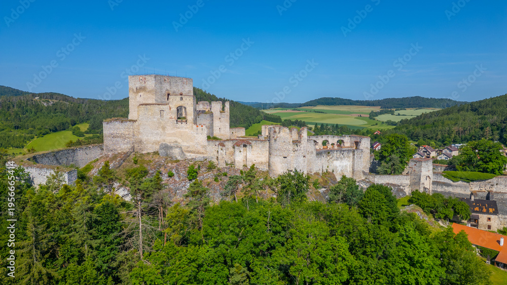 Fototapeta premium Rabi castle and South Bohemian countryside during a sunny day