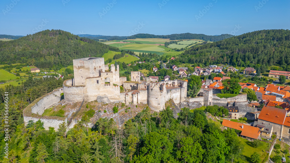 Naklejka premium Rabi castle and South Bohemian countryside during a sunny day
