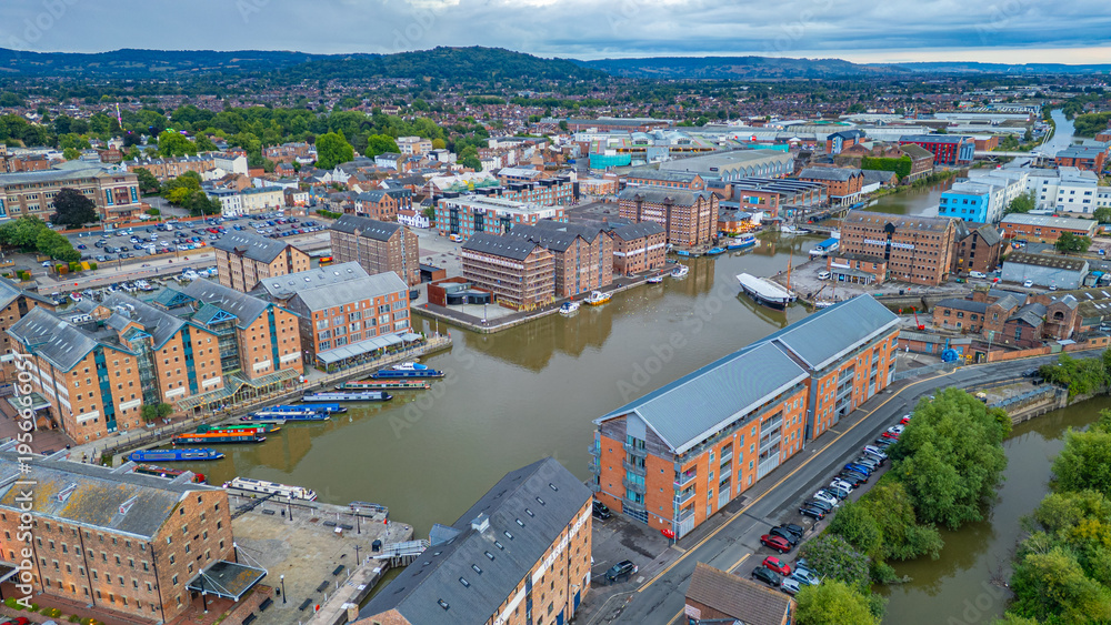 Obraz premium Panorama view of Gloucester docks in England