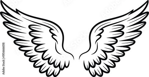 Stylized Pair of Angel Wings Isolated On Transparent Background