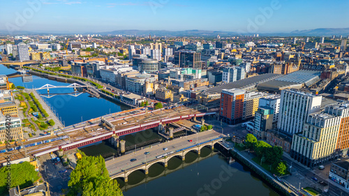 Panorama view of Clyde river in Central glasgow, Scotland